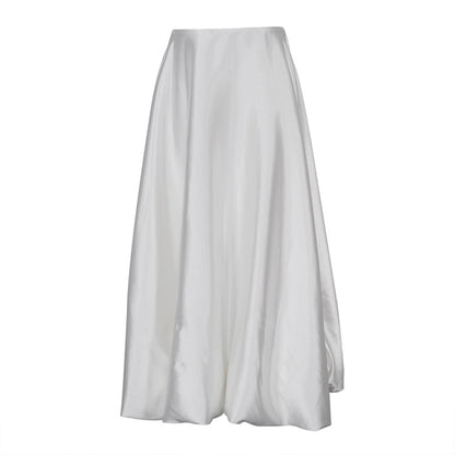 Women's High Waist Balloon Midi Skirt Solid Casual Chic