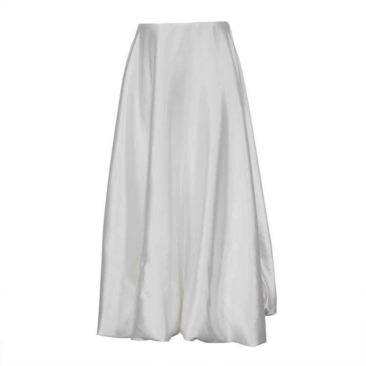 Women's High Waist Balloon Midi Skirt Solid Casual Flowy