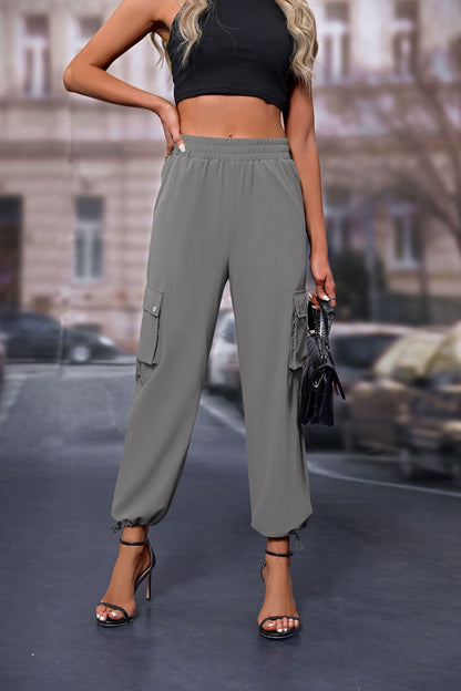 Women's High-Waisted Drawstring Cargo Pants, Baggy Parachute Utility Trousers