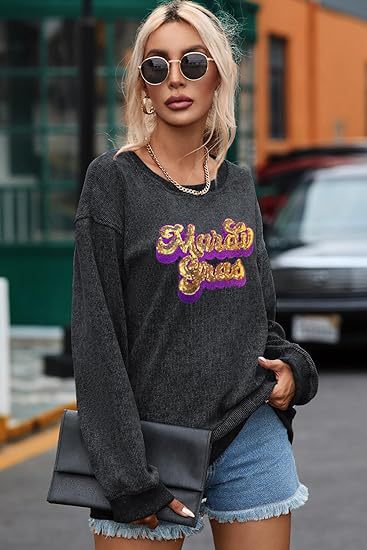 Women's Corduroy Oversized Embroidered Crewneck Sweatshirt