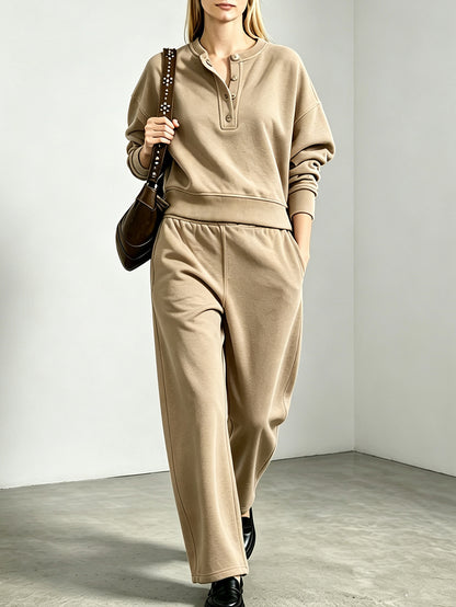 Women's Oversized Henley Sweatshirt Sweatpants Set