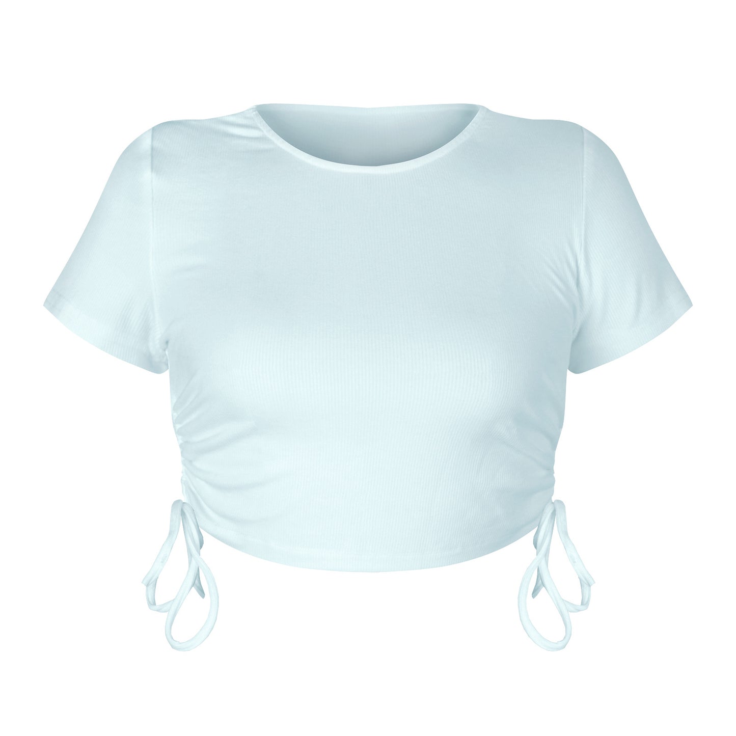Buttoned Pit Strip Drawstring Short Sleeve T-shirt