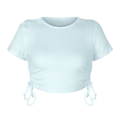Buttoned Pit Strip Drawstring Short Sleeve T-shirt
