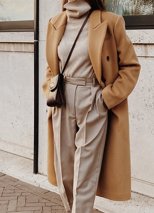 Women's Oversized Double Breasted Long Wool Blend Coat