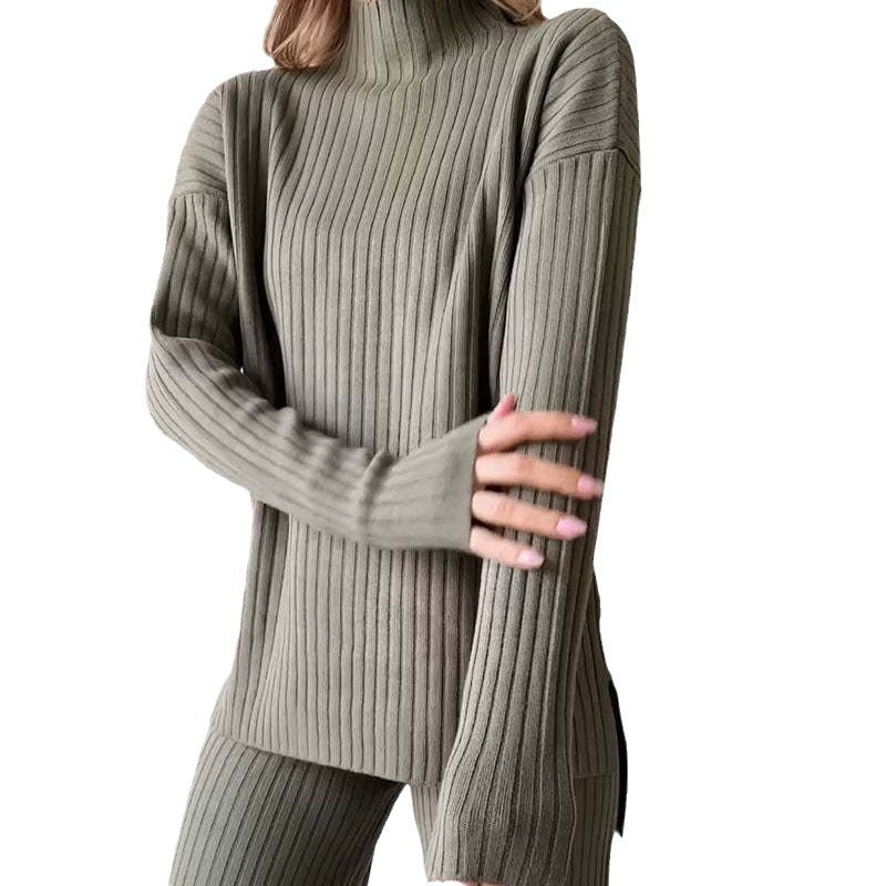 Women's Ribbed Knit Turtleneck & Pants Two Piece Set