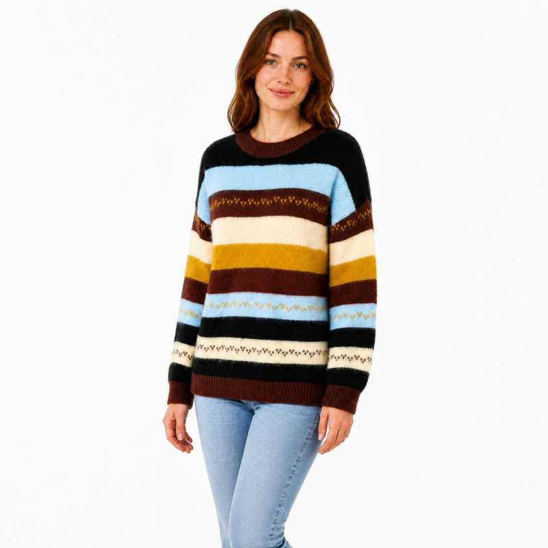 Women's Striped Crewneck Oversized Pullover Sweater