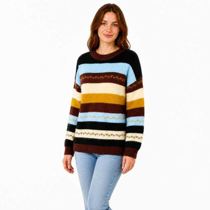 Women's Striped Crewneck Oversized Pullover Sweater