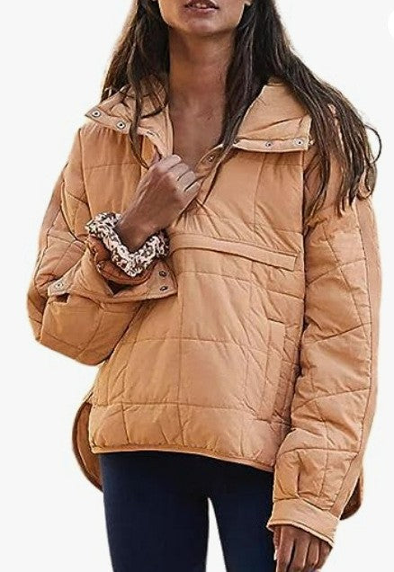 Women Oversized Hooded Quilted Pullover Puffer Jacket