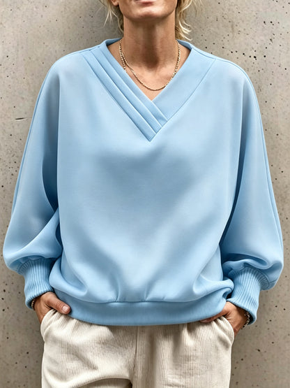 Oversized V Neck Sweatshirt Women Balloon Sleeve Pullover