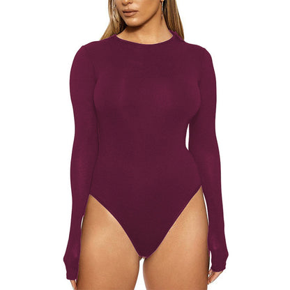 Sexy Long Sleeve Bodysuit Crew Neck Bodycon Women