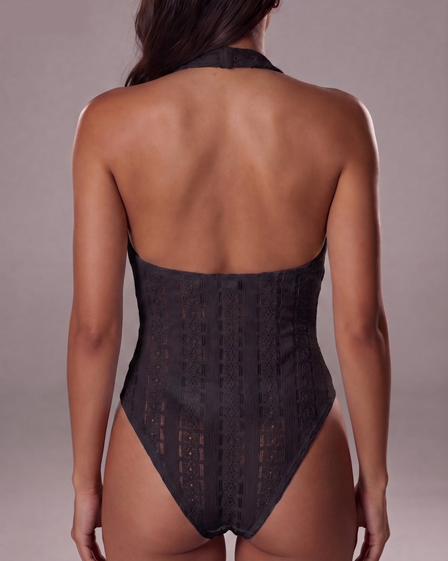 Halter V Neck Twist Front Backless Bodysuit for Women