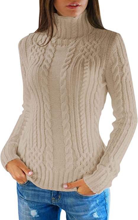 Women's Fitted Cable Knit Turtleneck Sweater