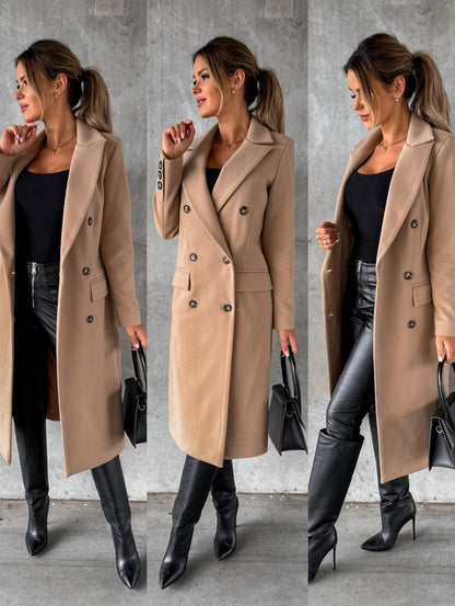 Women's Double Breasted Long Coat Fall Winter