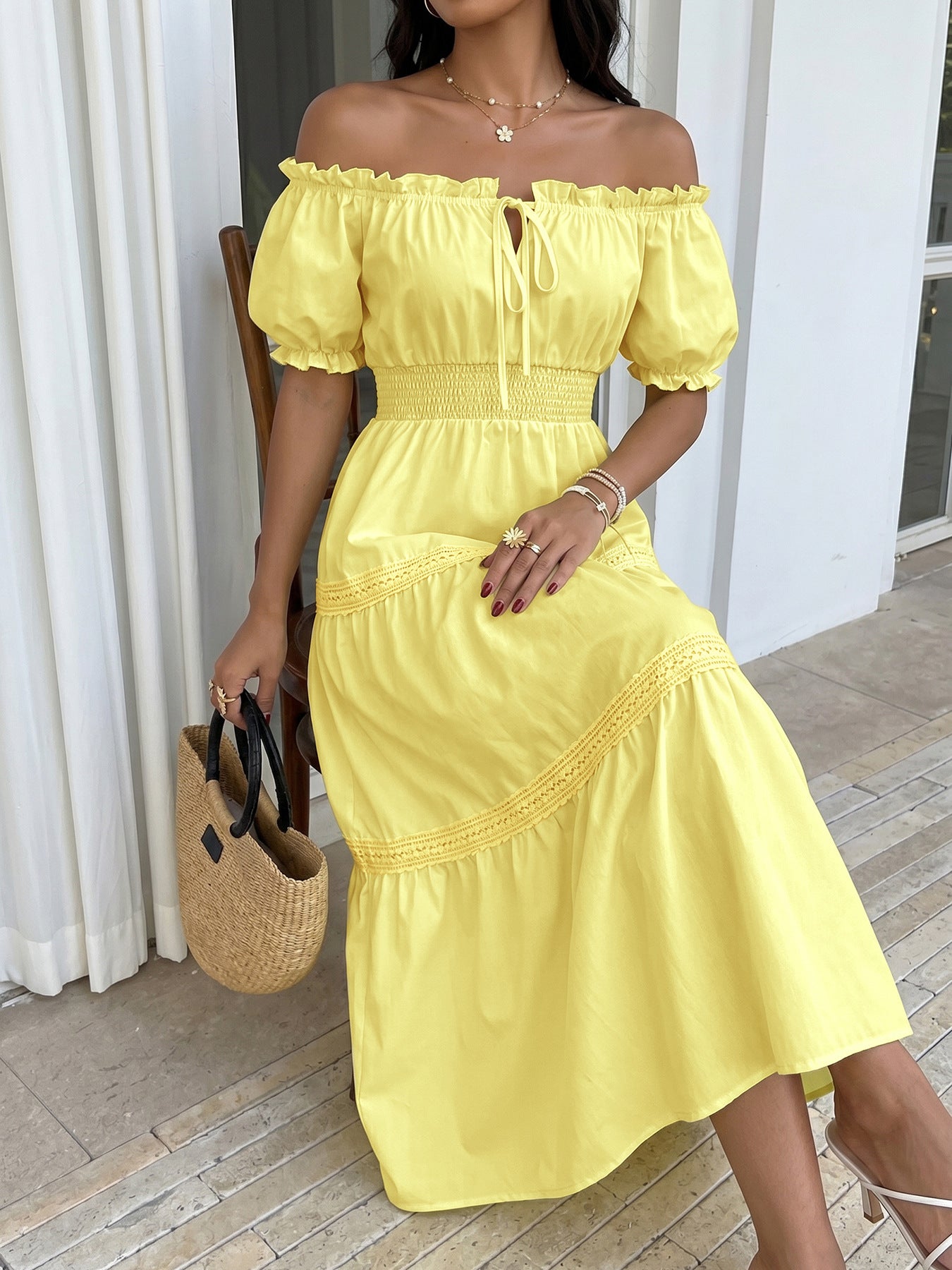 Chic Off-Shoulder Puff Sleeve Princess Dress A-Line Summer