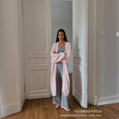 Women’s Long Faux Fur Cardigan Belted Open Front Sweater