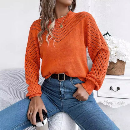Women's Crochet Balloon Sleeve Pullover Sweater
