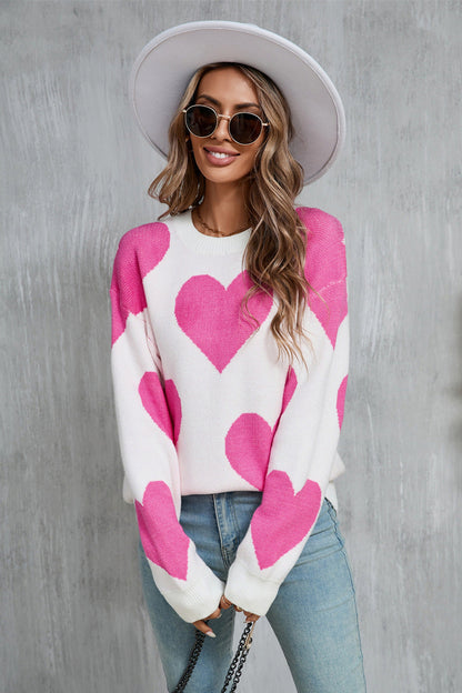 Valentine Heart Knit Sweater Pink Red Pullover Top