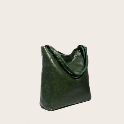 Vintage Soft Leather Tote Bag with Pocket Large Capacity