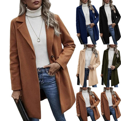 Women's Oversized Wool Blend Coat Lapel Button Pocket
