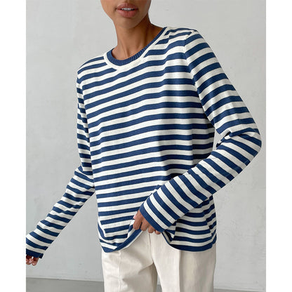 Women's Striped Crew Neck Knit Pullover Sweater