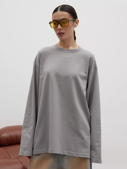 Heavyweight Cotton Long Sleeve Crewneck Oversized T Shirt