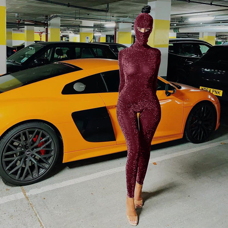 Women's Backless Turtleneck Catsuit with Balaclava