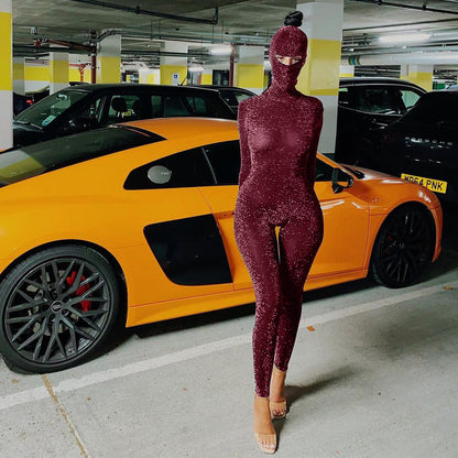 Women's Backless Turtleneck Catsuit with Balaclava