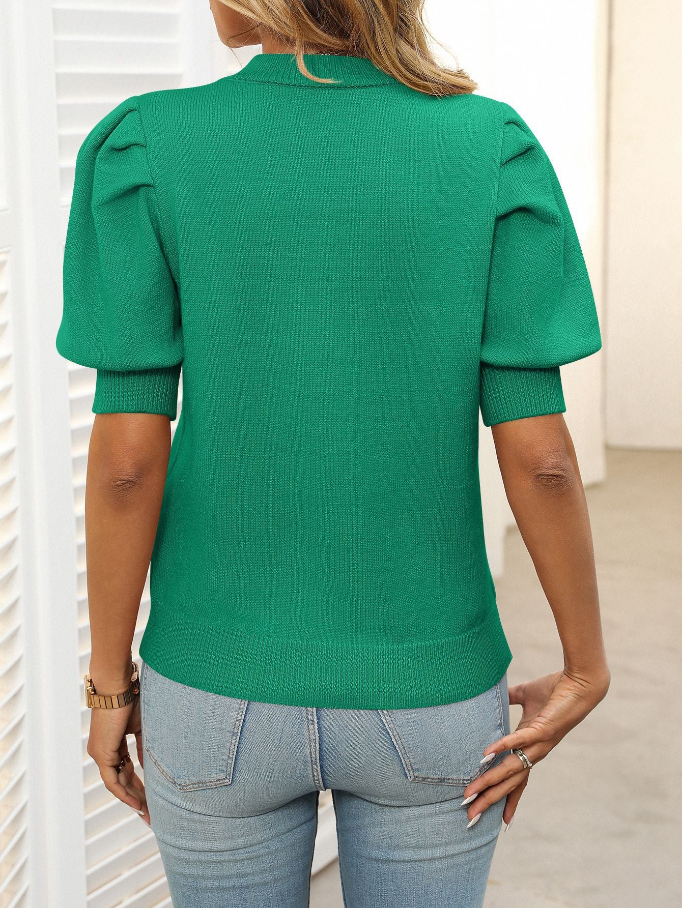 Women’s Puff Sleeve Short Sleeve Knit Sweater Top