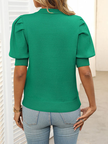 Women’s Puff Sleeve Short Sleeve Knit Sweater Top