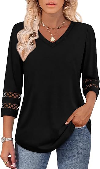 White V-Neck Lace Sleeve Casual Knit Top for Women