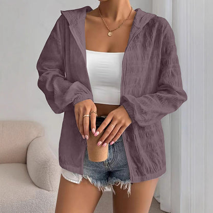 Women's Textured Lightweight Zip Up Hooded Jacket