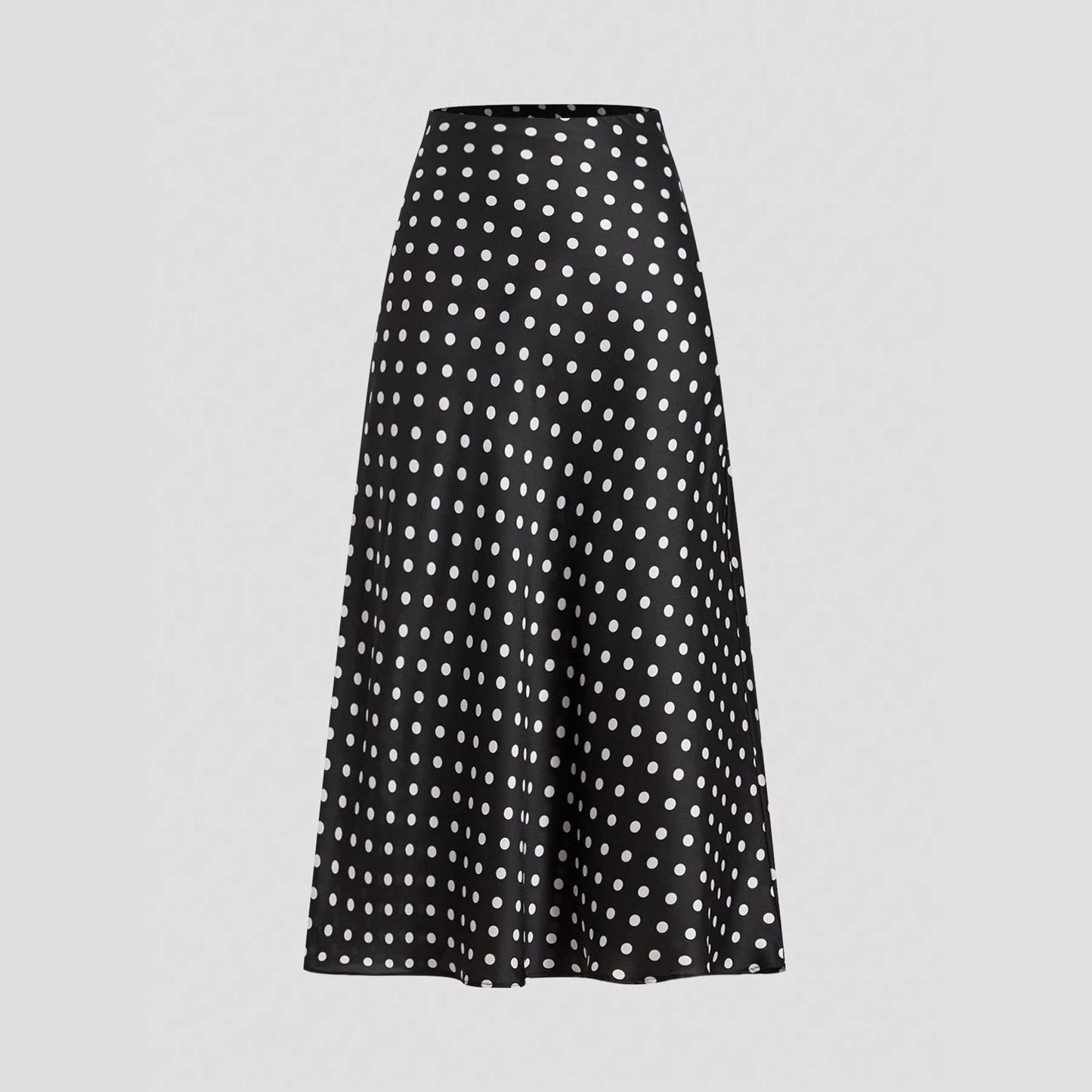 Polka Dot Satin A-Line Skirt Trendy Zip Midi Dress