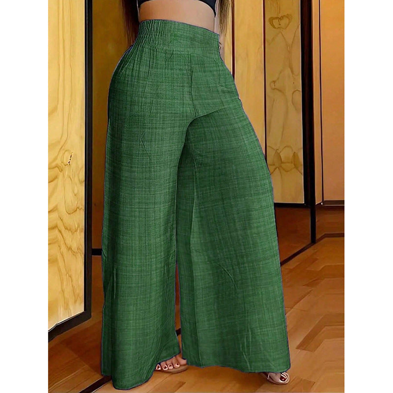 High Waist Linen Look Wide Leg Resort Pants