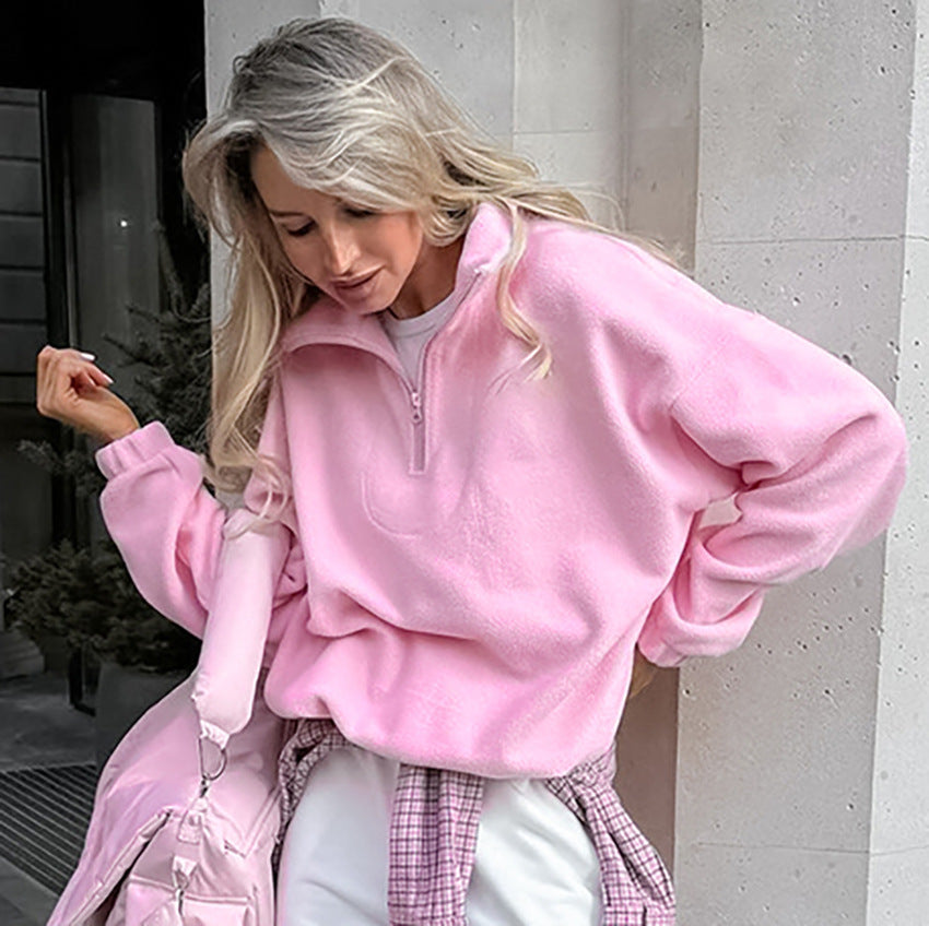 Oversized Half Zip Pullover Sweatshirt Relaxed Fit Top