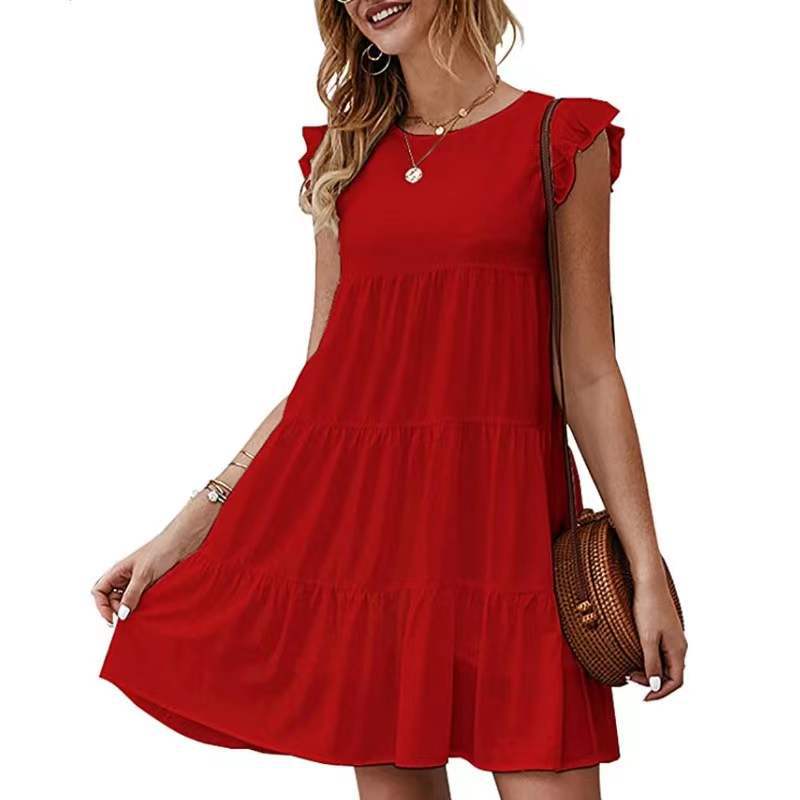 Solid Color Casual Short Sleeve Babydoll Dress