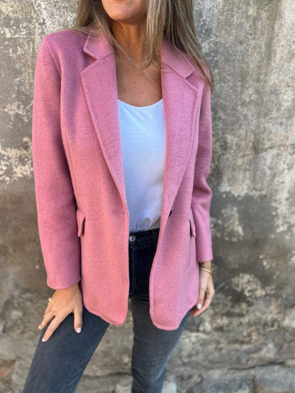Women's Tweed Blazer Lapel One Button Casual Jacket