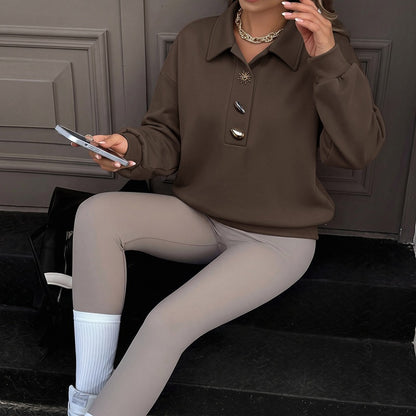 Women's Oversized Collared Sweatshirt Half Button