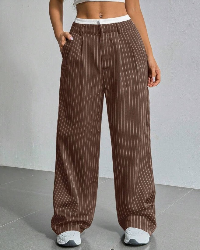 Women's High Waist Striped Wide Leg Trousers