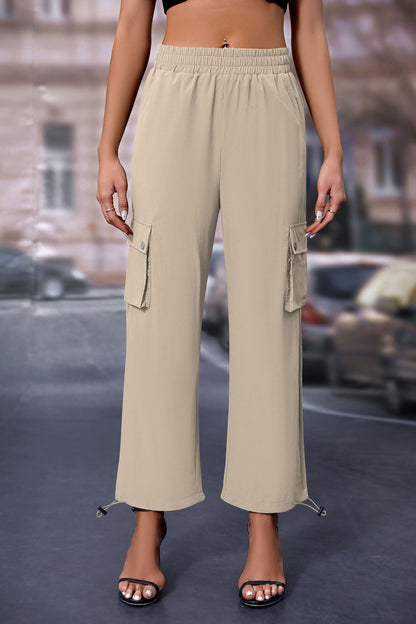 Women's High-Waisted Drawstring Cargo Pants, Baggy Parachute Utility Trousers