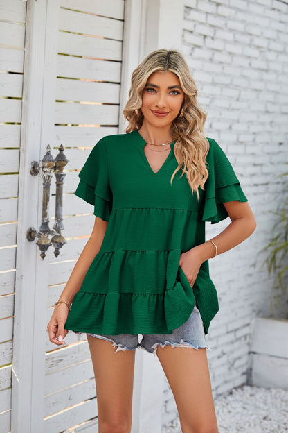 V-Neck Double-Sleeve Sweet Doll Shirt