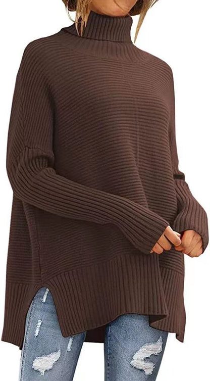 Women's Oversized Ribbed Batwing Sleeve Turtleneck Sweater