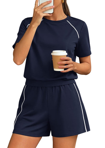 Athletic Lounge Set Contrast Trim Shorts 2 Piece Outfit
