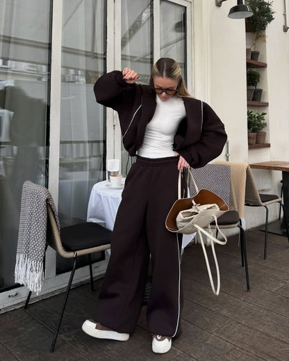 Women's Oversized Zip Hoodie Wide Leg Sweatpants Set