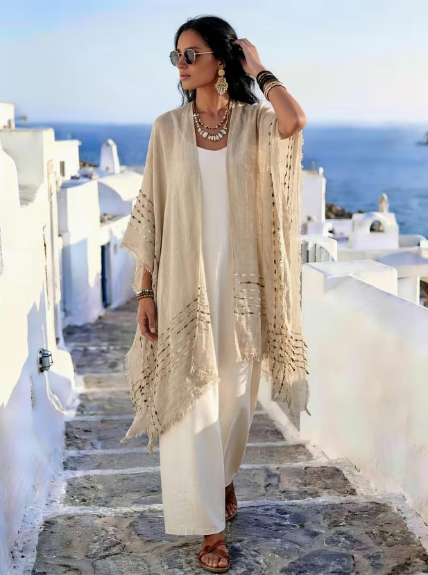 Fringe Kimono Cover Up Resort Lightweight Cardigan