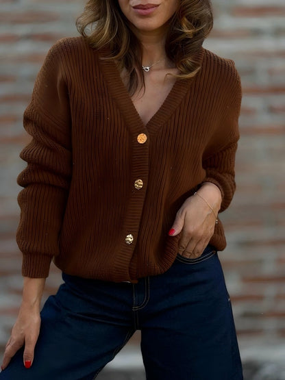 Women's V-Neck Button Down Chunky Knit Cardigan