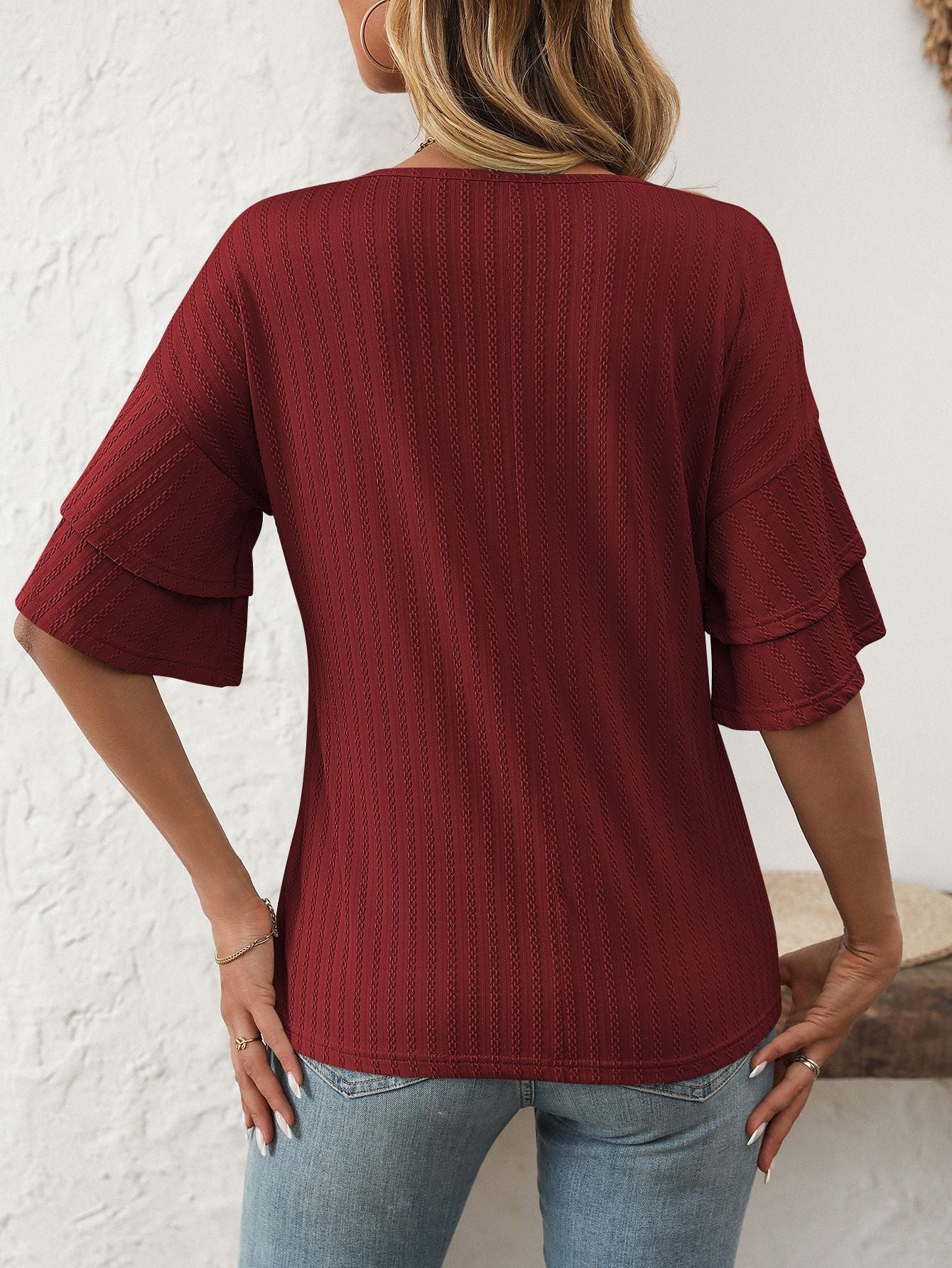 V-Neck Lotus Leaf Sleeve Women’s T-Shirt Top