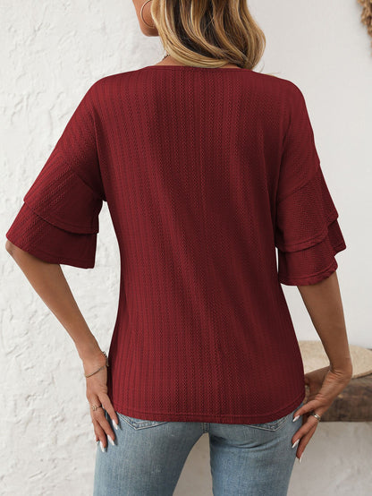 V-Neck Lotus Leaf Sleeve Women’s T-Shirt Top