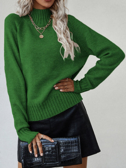 Women's Ribbed Turtleneck Sweater Side Slit Long Sleeve