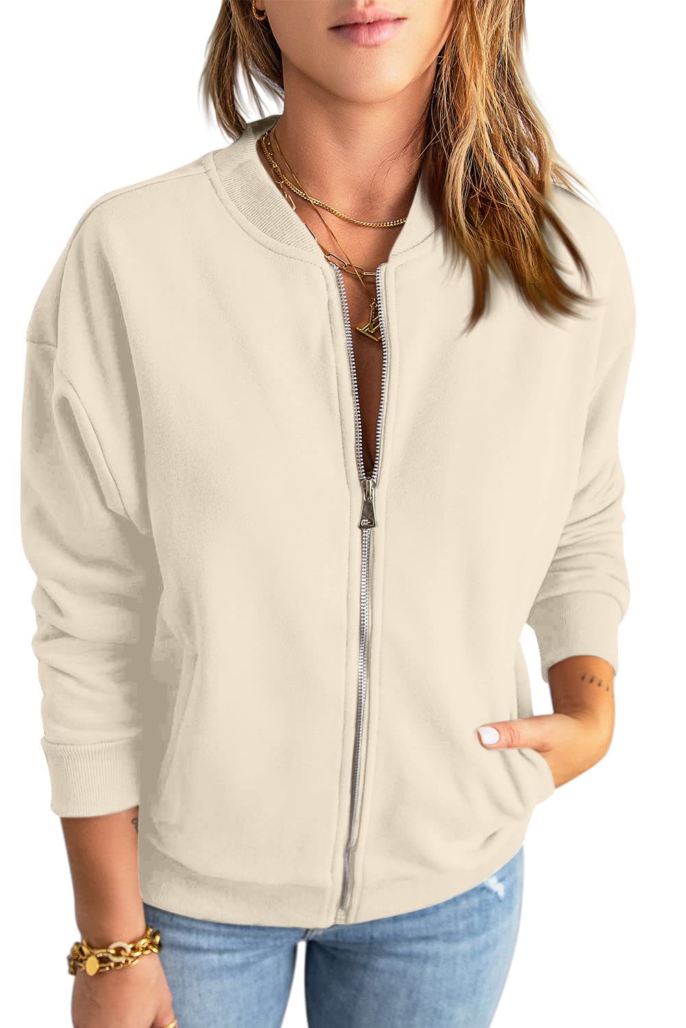 Women's Oversized Zip Up Bomber Jacket Casual