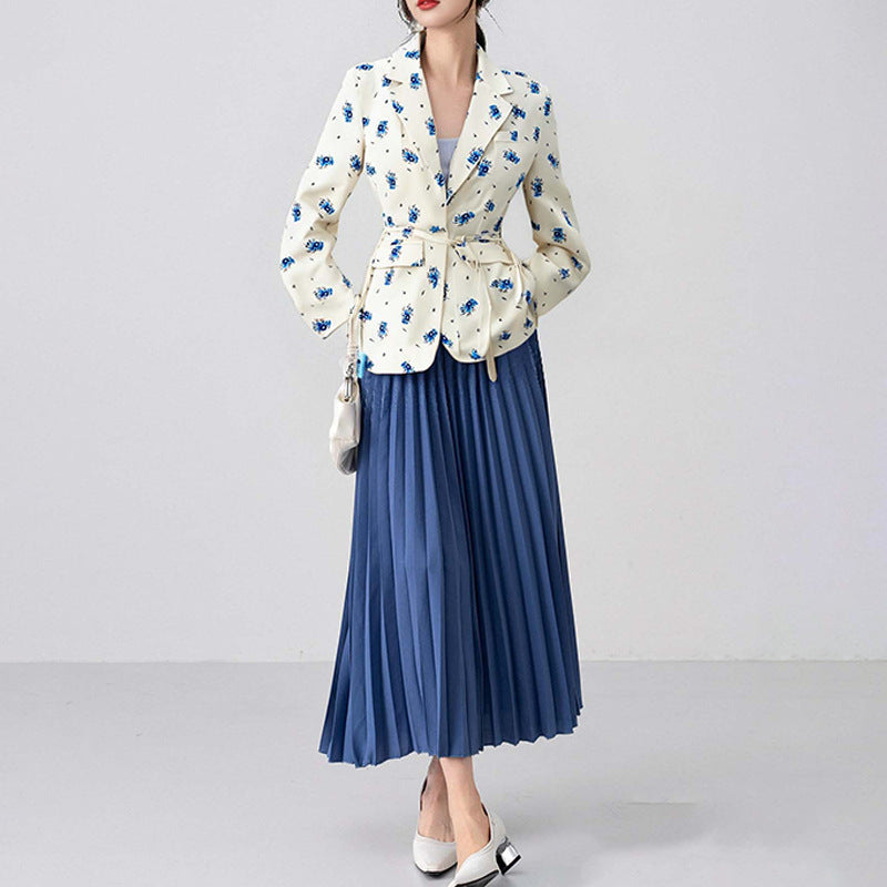 Women's Tie Waist Blazer Puff Sleeve Coat